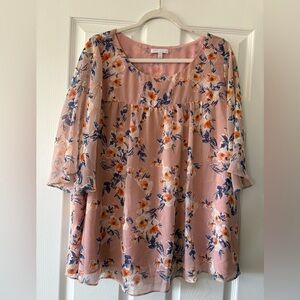 T.J.Maxx Pink Floral Scoop-Neck Blouse